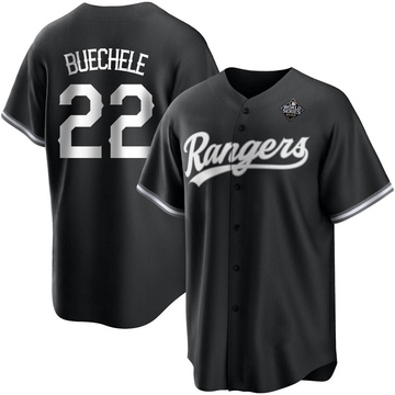 Steve Buechele Youth Replica Texas Rangers White Black 2023 World Series Jersey