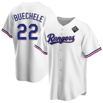 Steve Buechele Youth Replica Texas Rangers White Home 2023 World Series Jersey